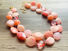 Load image into Gallery viewer, Peach Bellini Double Layer Statement Necklace , chunky silver jewelry, 2 strand pink peach jewelry, Statement Necklace gold beaded