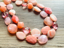 Load image into Gallery viewer, Peach Bellini Double Layer Statement Necklace , chunky silver jewelry, 2 strand pink peach jewelry, Statement Necklace gold beaded