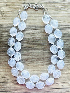 Cloudy with a Chance White Statement jewelry set, Chunky Beaded Necklace, white Jewelry Necklace beaded, white and silver necklace
