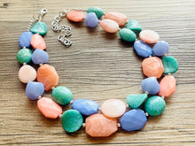 Load image into Gallery viewer, Creamy Popsicle double strand chunky jewelry, beaded blue jewelry, light blue thick necklace, turquoise periwinkle peach blue turquoise bib