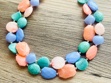 Load image into Gallery viewer, Creamy Popsicle double strand chunky jewelry, beaded blue jewelry, light blue thick necklace, turquoise periwinkle peach blue turquoise bib