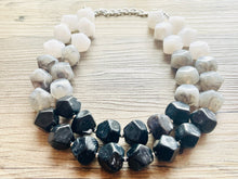 Load image into Gallery viewer, Black White &amp; Gray Big Bead Necklace, Statement Jewelry, neutral silver Chunky bib, bridesmaids necklace, wedding necklace, bridal