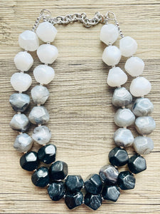 Black White & Gray Big Bead Necklace, Statement Jewelry, neutral silver Chunky bib, bridesmaids necklace, wedding necklace, bridal