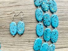 Load image into Gallery viewer, Paint splatter Blue Necklace, 3 Strand Statement Jewelry, aqua teal Chunky bib bridesmaid everyday bubble jewelry earrings