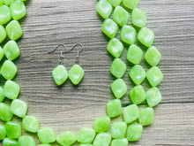 Load image into Gallery viewer, Lime Green 3 Strand Statement Necklace, Chunky Jewelry Big Beaded Necklace, sunshine neon green Necklace, earrings Jewelry Geometric set