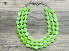 Load image into Gallery viewer, Lime Green 3 Strand Statement Necklace, Chunky Jewelry Big Beaded Necklace, sunshine neon green Necklace, earrings Jewelry Geometric set