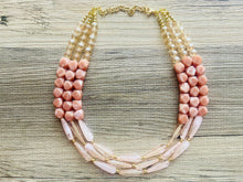 Load image into Gallery viewer, Champagne Statement Necklace, chunky bib beaded jewelry, peach necklace, brown tan beaded jewelry, neutral statement necklace