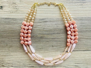 Champagne Statement Necklace, chunky bib beaded jewelry, peach necklace, brown tan beaded jewelry, neutral statement necklace