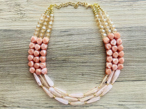 Champagne Statement Necklace, chunky bib beaded jewelry, peach necklace, brown tan beaded jewelry, neutral statement necklace