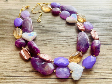 Lavender Haze Statement Necklace, chunky bib beaded jewelry, eggplant necklace, light purple beaded purple jewelry, tan lavender champagne