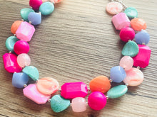 Load image into Gallery viewer, Summer Nectarine Pink Periwinkle &amp; Orange Necklace, multi strand jewelry, big beaded chunky statement necklace, pink necklace turquoise