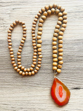 Load image into Gallery viewer, GemStone Chunky Statement Necklace, orange white gemstone necklace, 36 Inch long gem jewelry, beaded necklace, agate jewelry pendant long