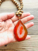 Load image into Gallery viewer, GemStone Chunky Statement Necklace, orange white gemstone necklace, 36 Inch long gem jewelry, beaded necklace, agate jewelry pendant long