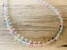 Load image into Gallery viewer, Rainbow Glitter Statement Necklace, rainbow round beaded jewelry, single strand bead silver green purple blue