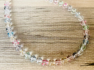 Rainbow Glitter Statement Necklace, rainbow round beaded jewelry, single strand bead silver green purple blue