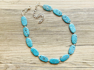 Paint splatter Blue Necklace, 1 Strand Statement Jewelry, aqua teal Chunky bib bridesmaid everyday bubble jewelry earrings