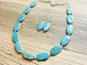 Paint splatter Blue Necklace, 1 Strand Statement Jewelry, aqua teal Chunky bib bridesmaid everyday bubble jewelry earrings