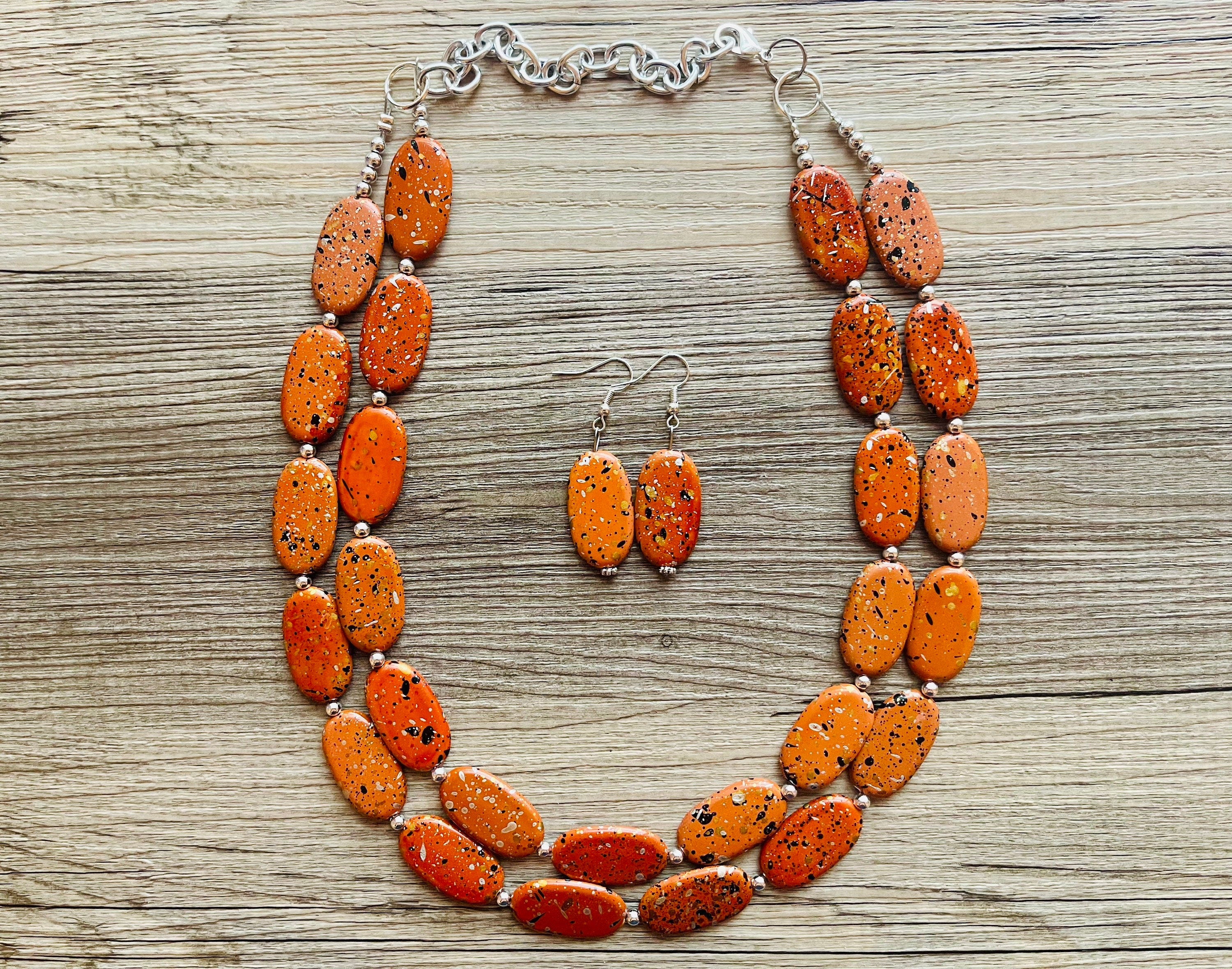 Chunky Faceted Lucite Bead Necklace Great Autumn Orange - Ruby Lane