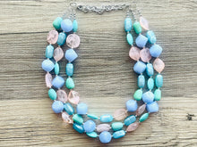 Load image into Gallery viewer, Periwinkle Party Statement Necklace, Triple Strand Chunky Beaded Necklace Jewelry, Spring Jewelry, blue Necklace, turquoise coral peach pink