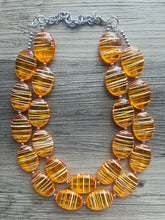 Load image into Gallery viewer, Textured Orange Statement Necklace, Big Beaded necklace, chunky beaded necklace wedding, clementine jewelry, white striped jewelry