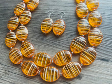 Load image into Gallery viewer, Textured Orange Statement Necklace, Big Beaded necklace, chunky beaded necklace wedding, clementine jewelry, white striped jewelry