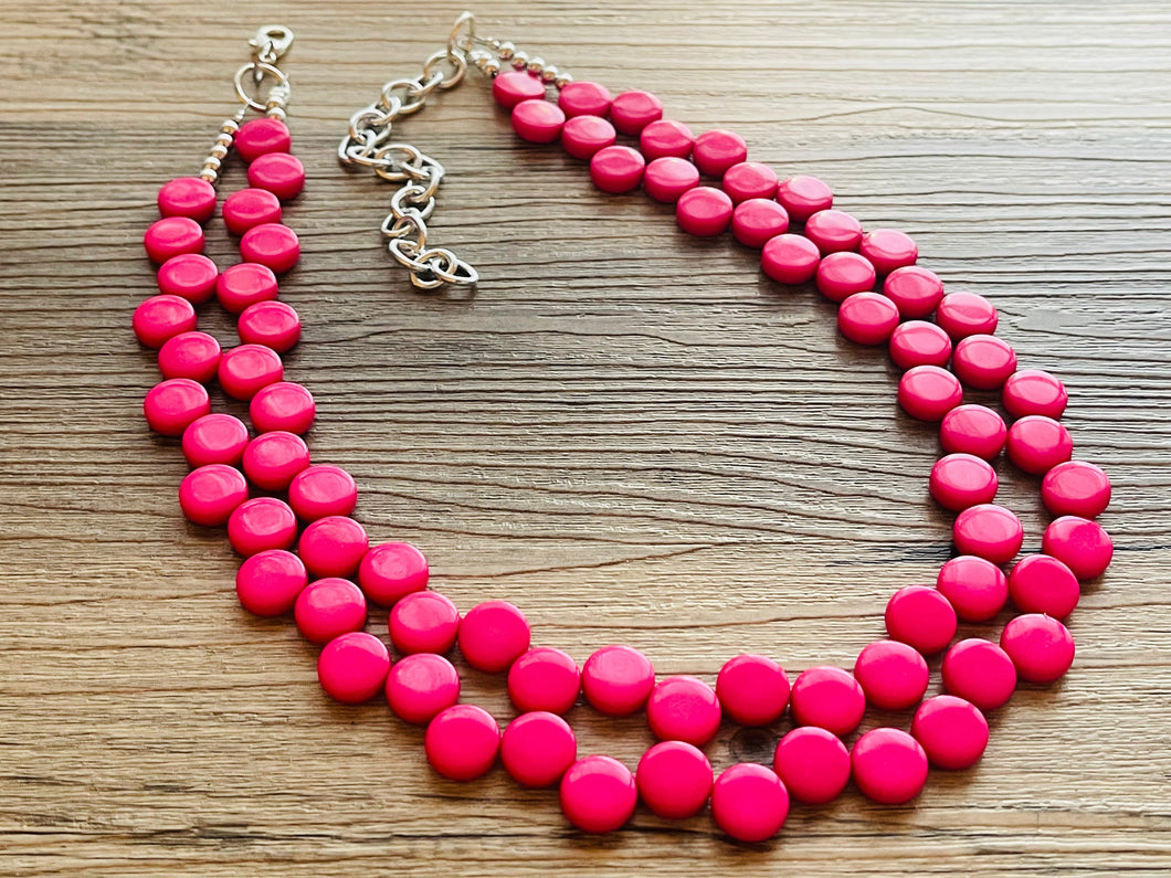 Hot Pink Double Statement Necklace, Chunky Jewelry Big Beaded Necklace, dark pink Necklace, magenta Jewelry bubble