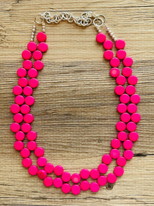 Hot Pink Double Statement Necklace, Chunky Jewelry Big Beaded Necklace, dark pink Necklace, magenta Jewelry bubble