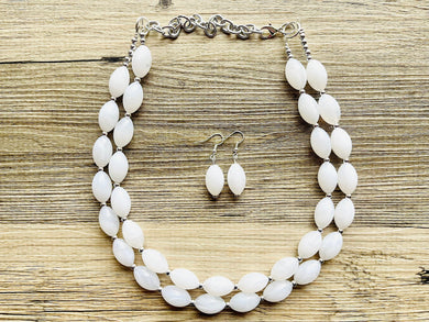 Double Layer White chunky statement necklace, bib jewelry cloudy white necklace, white jewelry, white beaded necklace, geometric bubble