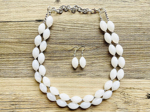 Double Layer White chunky statement necklace, bib jewelry cloudy white necklace, white jewelry, white beaded necklace, geometric bubble