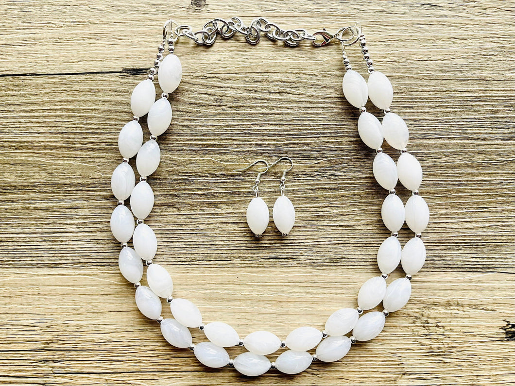 Double Layer White chunky statement necklace, bib jewelry cloudy white necklace, white jewelry, white beaded necklace, geometric bubble