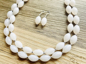 Double Layer White chunky statement necklace, bib jewelry cloudy white necklace, white jewelry, white beaded necklace, geometric bubble