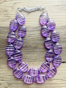 Textured Purple Statement Necklace, Big Beaded necklace, chunky beaded necklace wedding, lavender jewelry, white striped jewelry