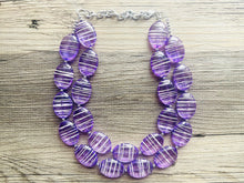 Load image into Gallery viewer, Textured Purple Statement Necklace, Big Beaded necklace, chunky beaded necklace wedding, lavender jewelry, white striped jewelry