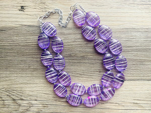 Textured Purple Statement Necklace, Big Beaded necklace, chunky beaded necklace wedding, lavender jewelry, white striped jewelry