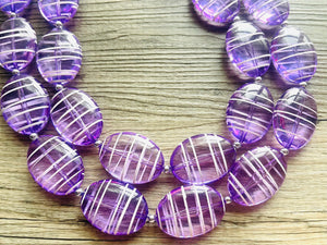 Textured Purple Statement Necklace, Big Beaded necklace, chunky beaded necklace wedding, lavender jewelry, white striped jewelry