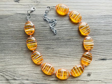 Load image into Gallery viewer, Textured Orange Statement Necklace, Big Beaded necklace, chunky beaded necklace wedding, clementine jewelry, white striped jewelry