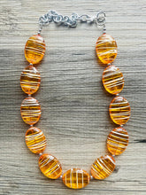 Load image into Gallery viewer, Textured Orange Statement Necklace, Big Beaded necklace, chunky beaded necklace wedding, clementine jewelry, white striped jewelry