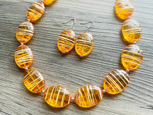 Load image into Gallery viewer, Textured Orange Statement Necklace, Big Beaded necklace, chunky beaded necklace wedding, clementine jewelry, white striped jewelry