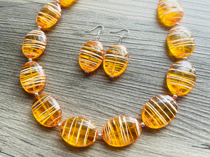 Textured Orange Statement Necklace, Big Beaded necklace, chunky beaded necklace wedding, clementine jewelry, white striped jewelry