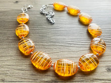 Load image into Gallery viewer, Textured Orange Statement Necklace, Big Beaded necklace, chunky beaded necklace wedding, clementine jewelry, white striped jewelry