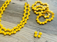 Load image into Gallery viewer, Yellow Double Statement Necklace, Chunky Jewelry Set Big Beaded Necklace, sunshine yellow Necklace, earrings Jewelry bubble