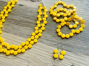 Yellow Double Statement Necklace, Chunky Jewelry Set Big Beaded Necklace, sunshine yellow Necklace, earrings Jewelry bubble