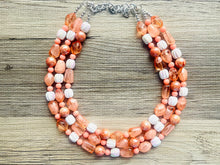 Load image into Gallery viewer, Summer Coral Beach Necklace, Bright Coral Pink Orange Beaded Jewelry, Statement Chunky Bub Silver creamsicle white peach