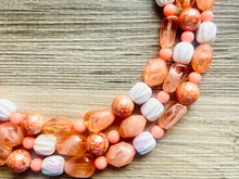 Load image into Gallery viewer, Summer Coral Beach Necklace, Bright Coral Pink Orange Beaded Jewelry, Statement Chunky Bub Silver creamsicle white peach