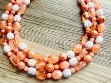 Load image into Gallery viewer, Summer Coral Beach Necklace, Bright Coral Pink Orange Beaded Jewelry, Statement Chunky Bub Silver creamsicle white peach