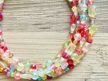 Load image into Gallery viewer, Five Strand Rainbow Ombré Statement Necklace, beaded jewelry, pastel necklace, white jewelry bridesmaid, rainbow acrylic gems