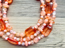 Load image into Gallery viewer, Peach &amp; Coral Beach Necklace, Bright Coral Pink Orange Beaded Jewelry, Statement Chunky Bub Silver creamsicle, earring jewelry set