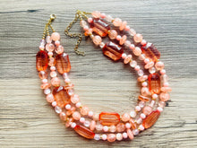 Load image into Gallery viewer, Peach &amp; Coral Beach Necklace, Bright Coral Pink Orange Beaded Jewelry, Statement Chunky Bub Silver creamsicle, earring jewelry set