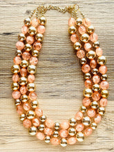 Load image into Gallery viewer, Peach &amp; Gold Triple strand statement Necklace, Clementine Beaded Necklace, summer silver jewelry, bubble necklace bib pink peach orange