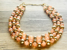 Load image into Gallery viewer, Peach &amp; Gold Triple strand statement Necklace, Clementine Beaded Necklace, summer silver jewelry, bubble necklace bib pink peach orange